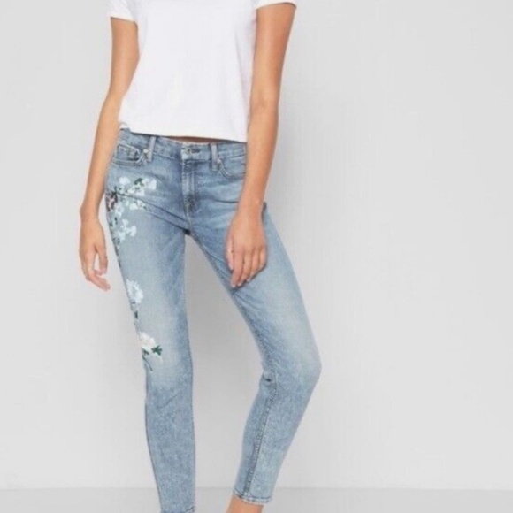 7 For All Mankind Skinny Jeans with Painted Floral - Picture 1 of 7